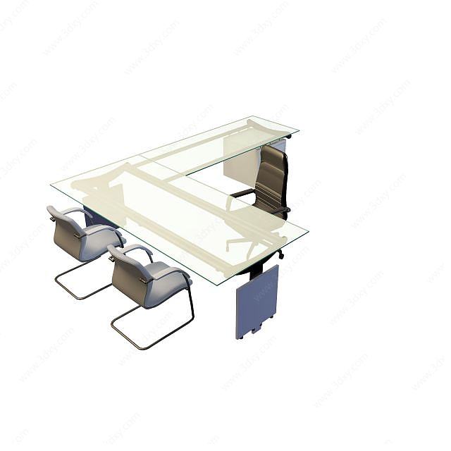 玻璃办公桌3D模型