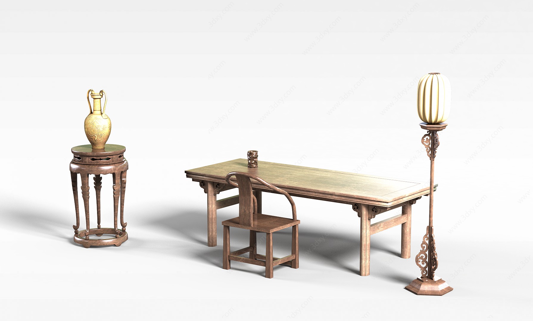 实木书桌3D模型