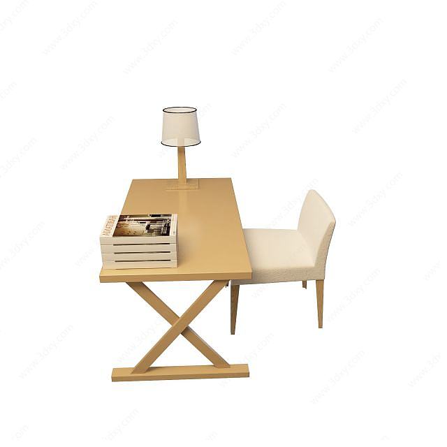 实木办公桌3D模型