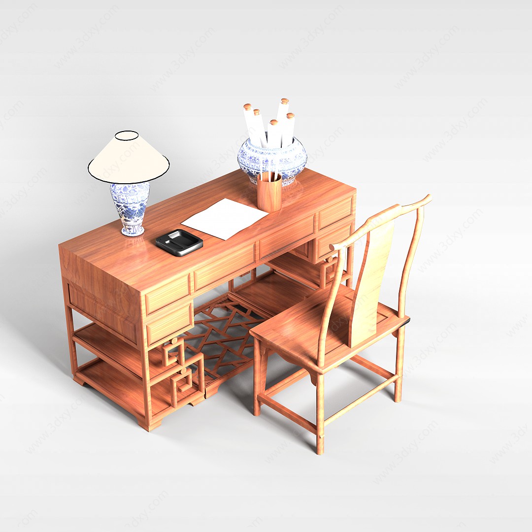 书房古典桌椅3D模型