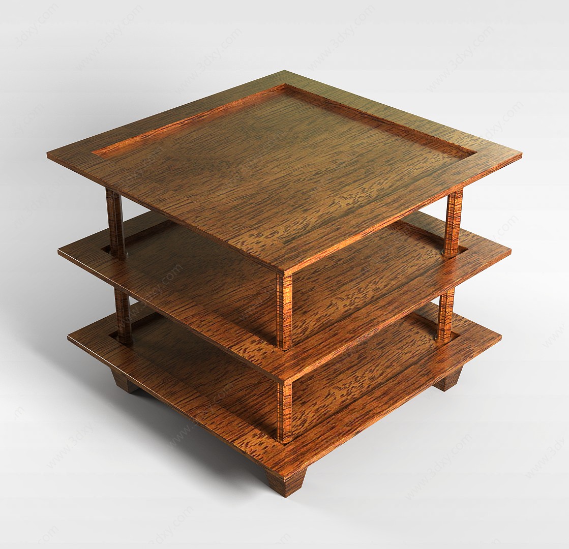 三层中式实木桌3D模型