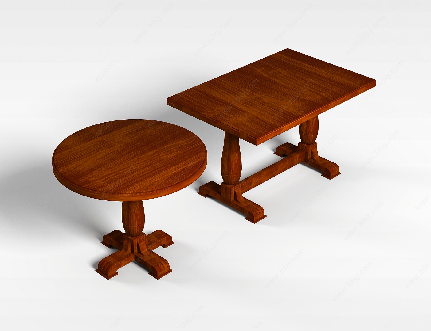 中式实木桌组合3D模型
