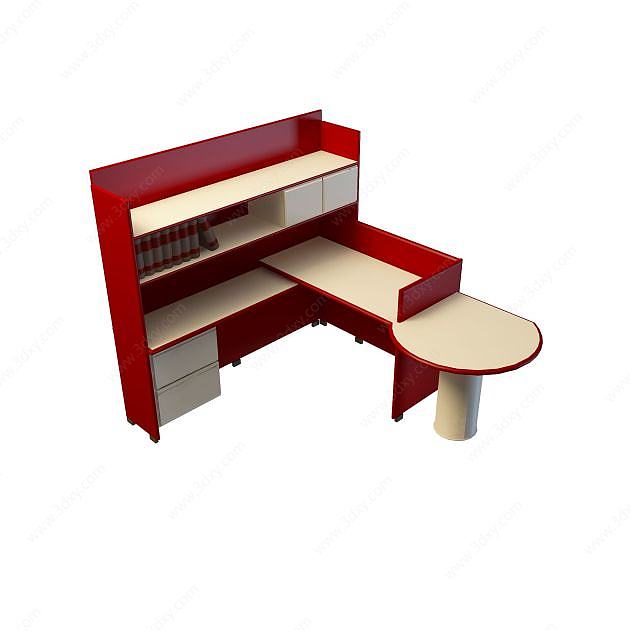 红色办公桌3D模型