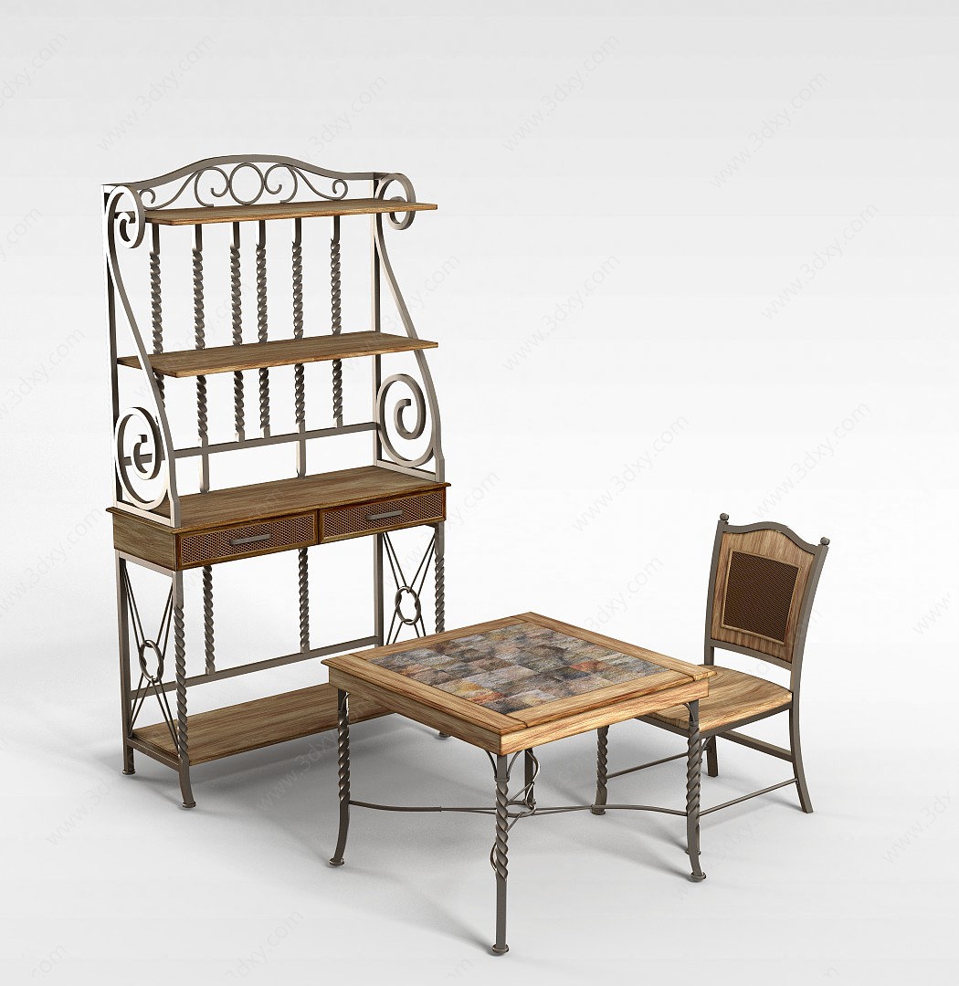 田园式桌椅组合3D模型