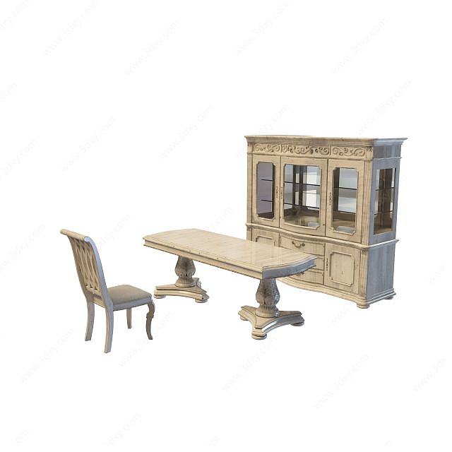 豪华橡木桌椅3D模型