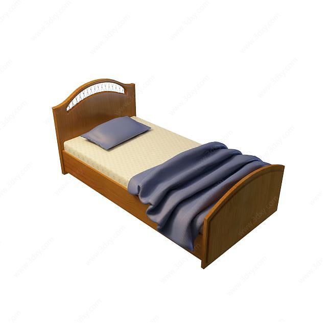 中式单人床3D模型