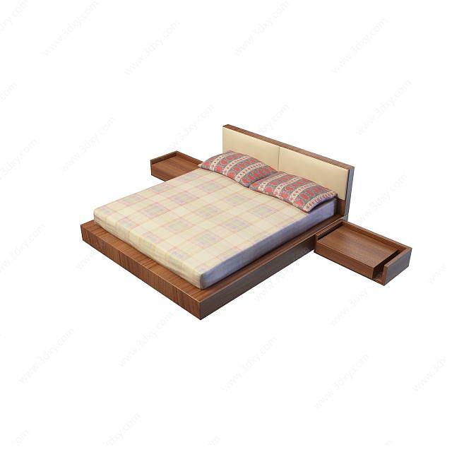厚床垫双人床3D模型