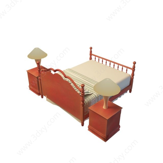 中式大床3D模型