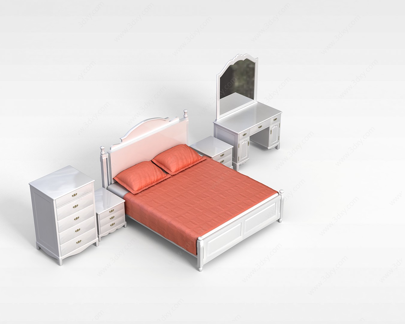 橡木双人床3D模型