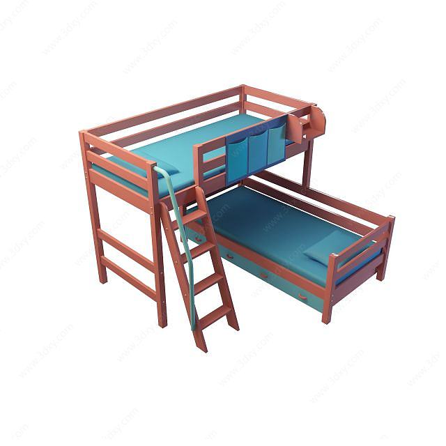 实木高低床3D模型
