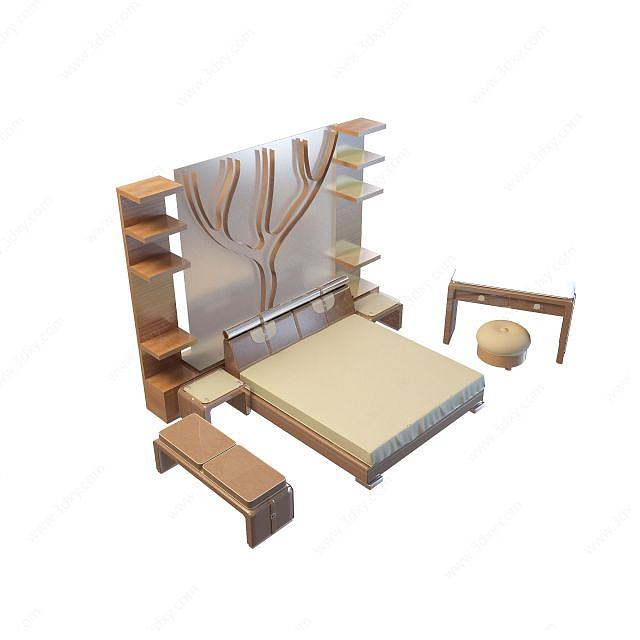 豪华实木双人床3D模型