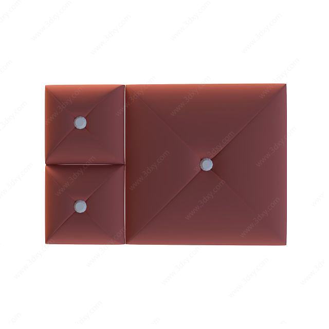 酒红色软包背景墙3D模型