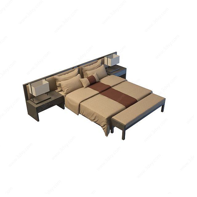 酒店古典双人床3D模型