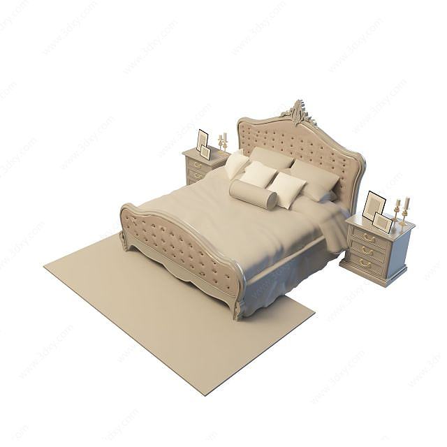 法式高档双人床3D模型