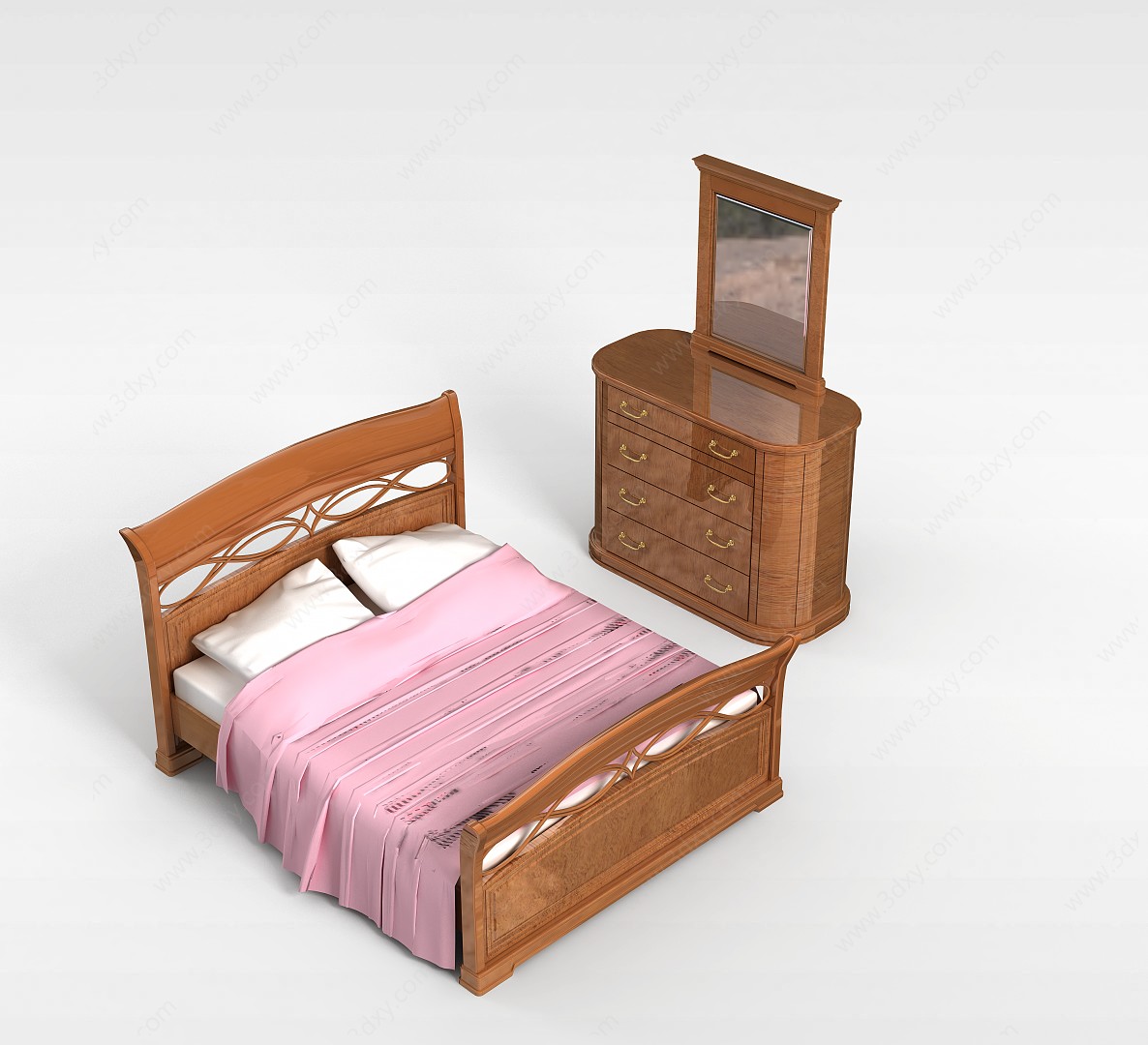 时尚实木双人床3D模型