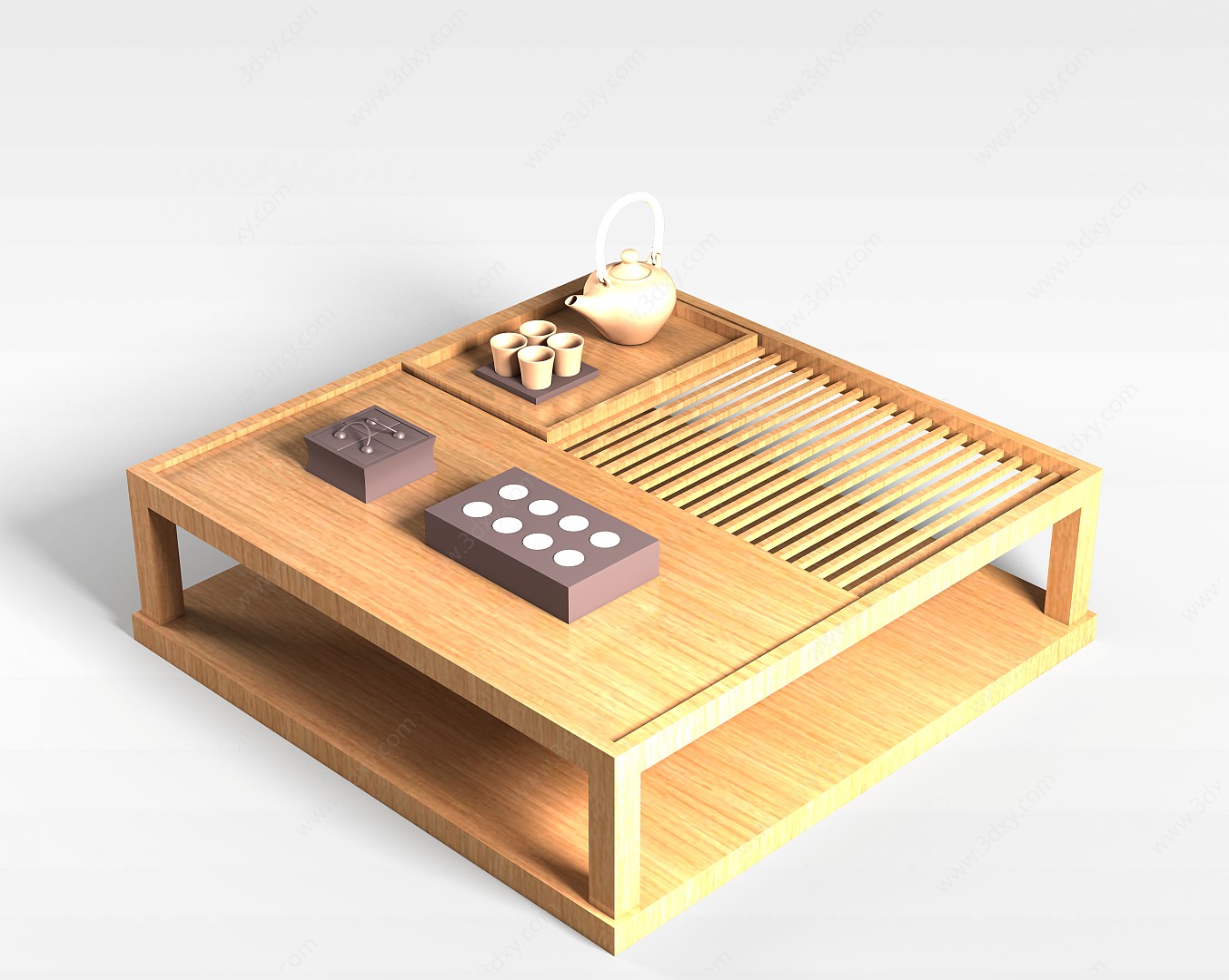 客厅实木茶桌3D模型
