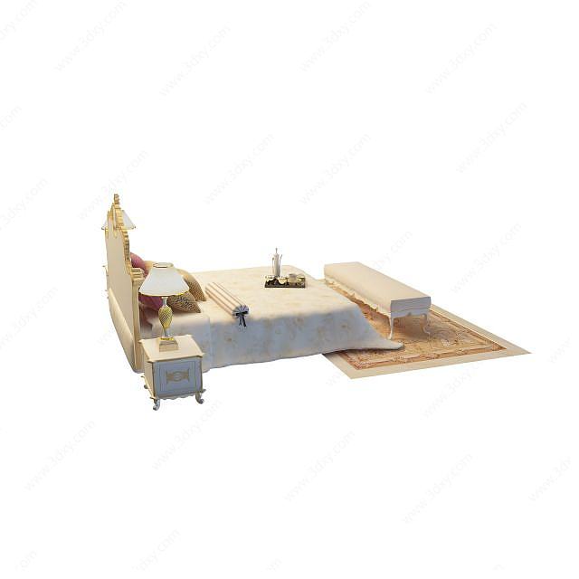 实木法式双人床3D模型