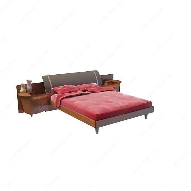 中式木板床3D模型