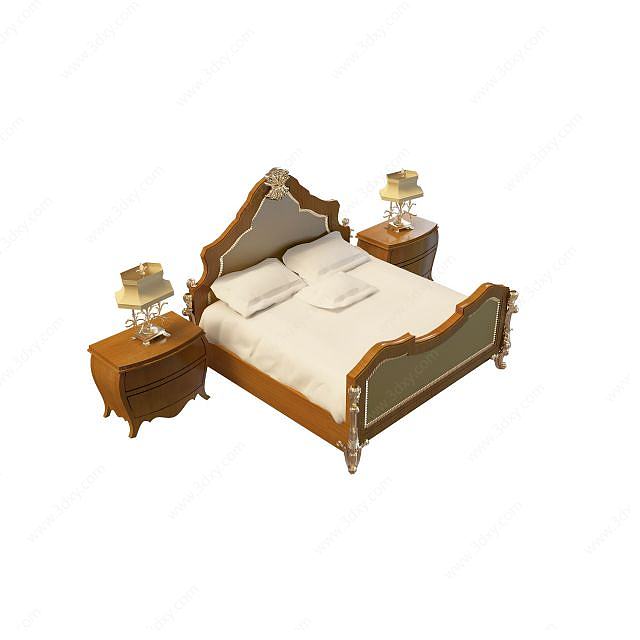简欧实木双人床3D模型