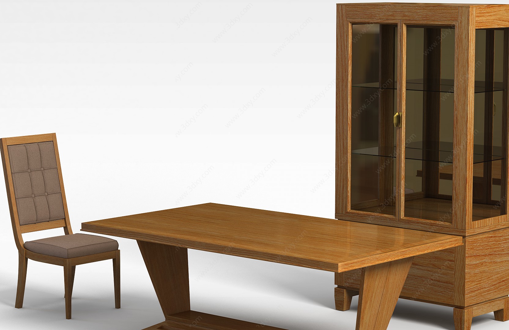 书房实木桌椅3D模型