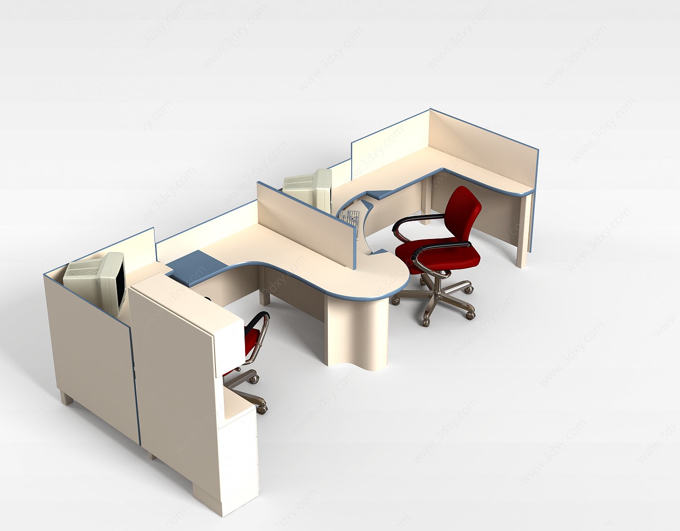 员工桌椅组合3D模型