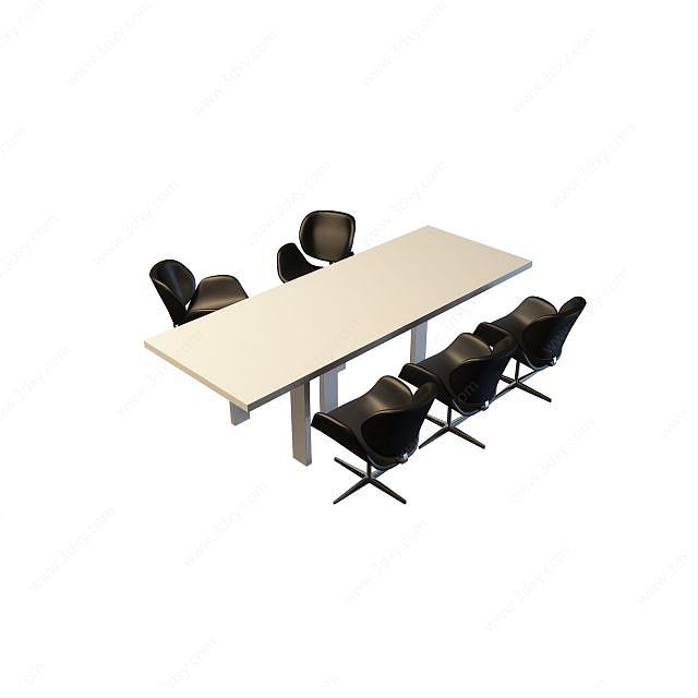 公司培训桌椅组合3D模型