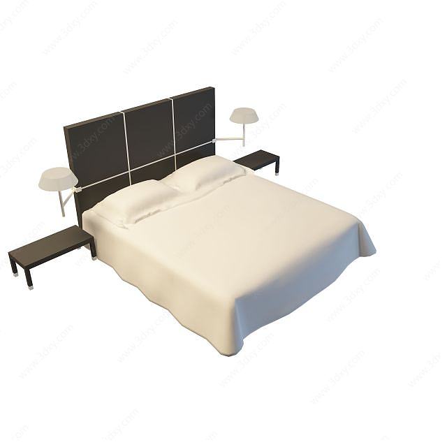 简约中式床3D模型