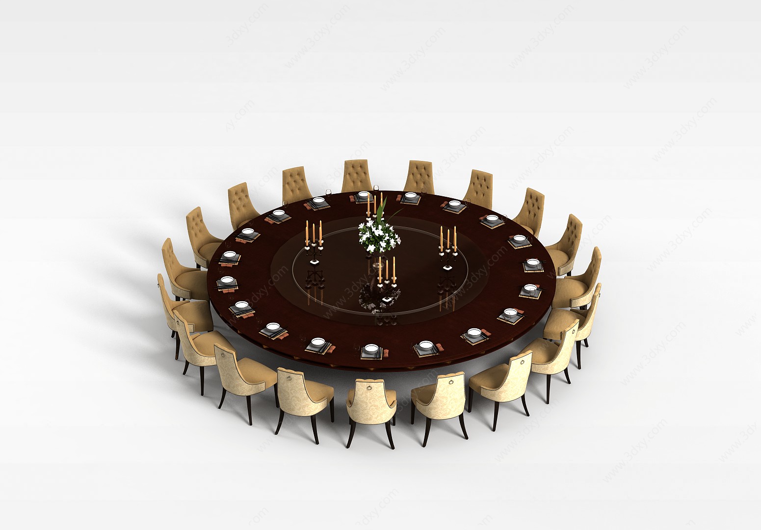19人圆形餐桌椅3D模型