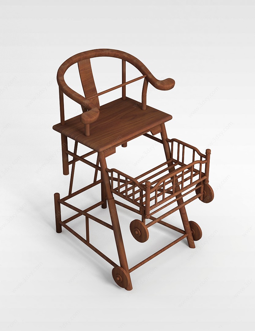 实木儿童餐椅3D模型
