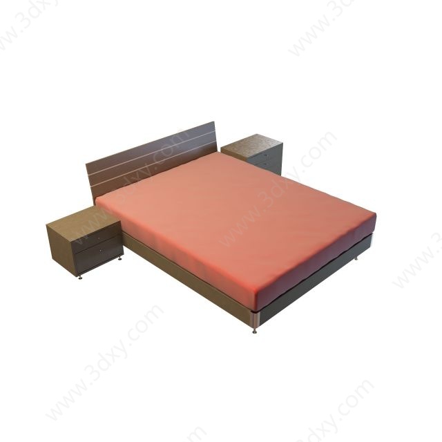简约中式双人床3D模型