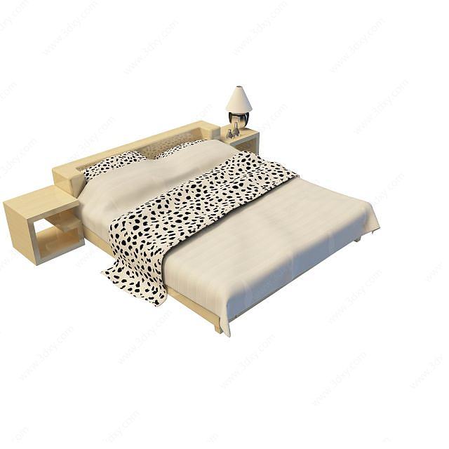 实木双人床3D模型