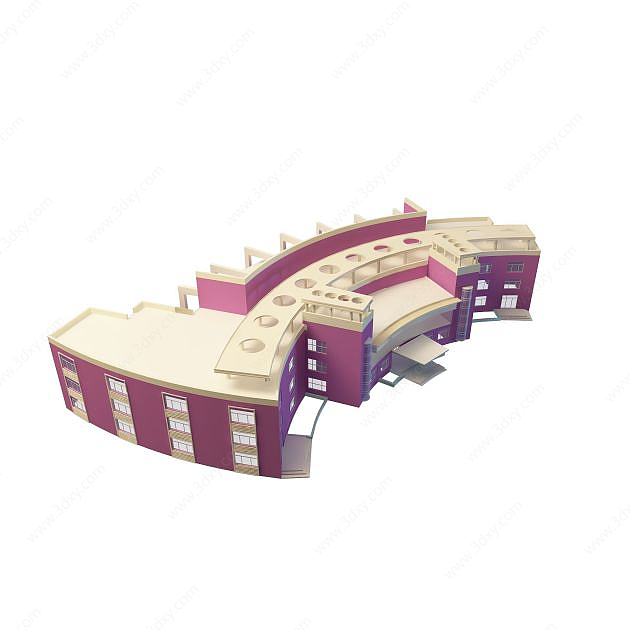 紫色教学楼3D模型