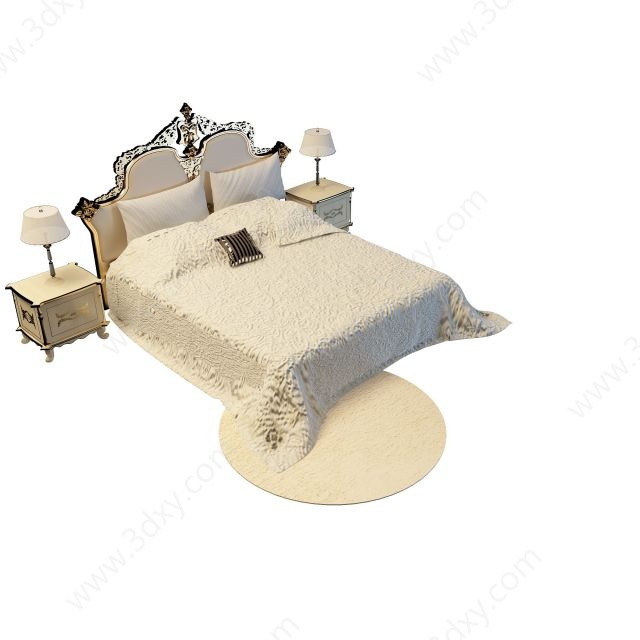 高档田园风格双人床3D模型