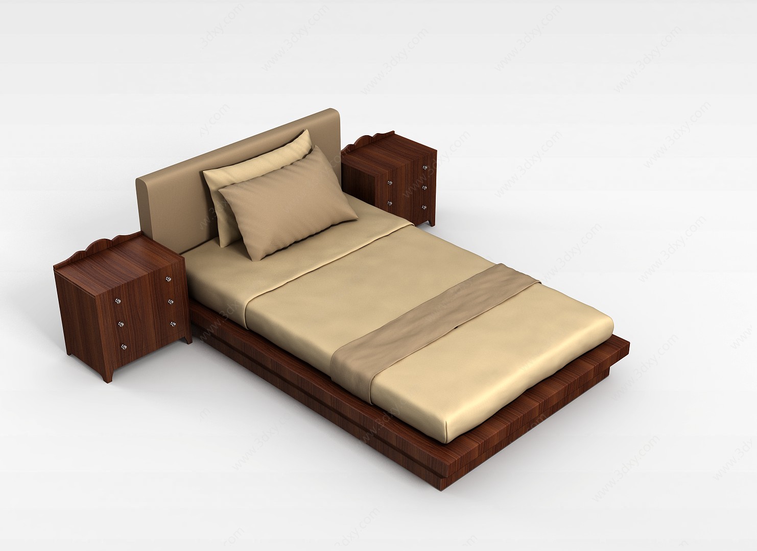 中式实木单人床3D模型