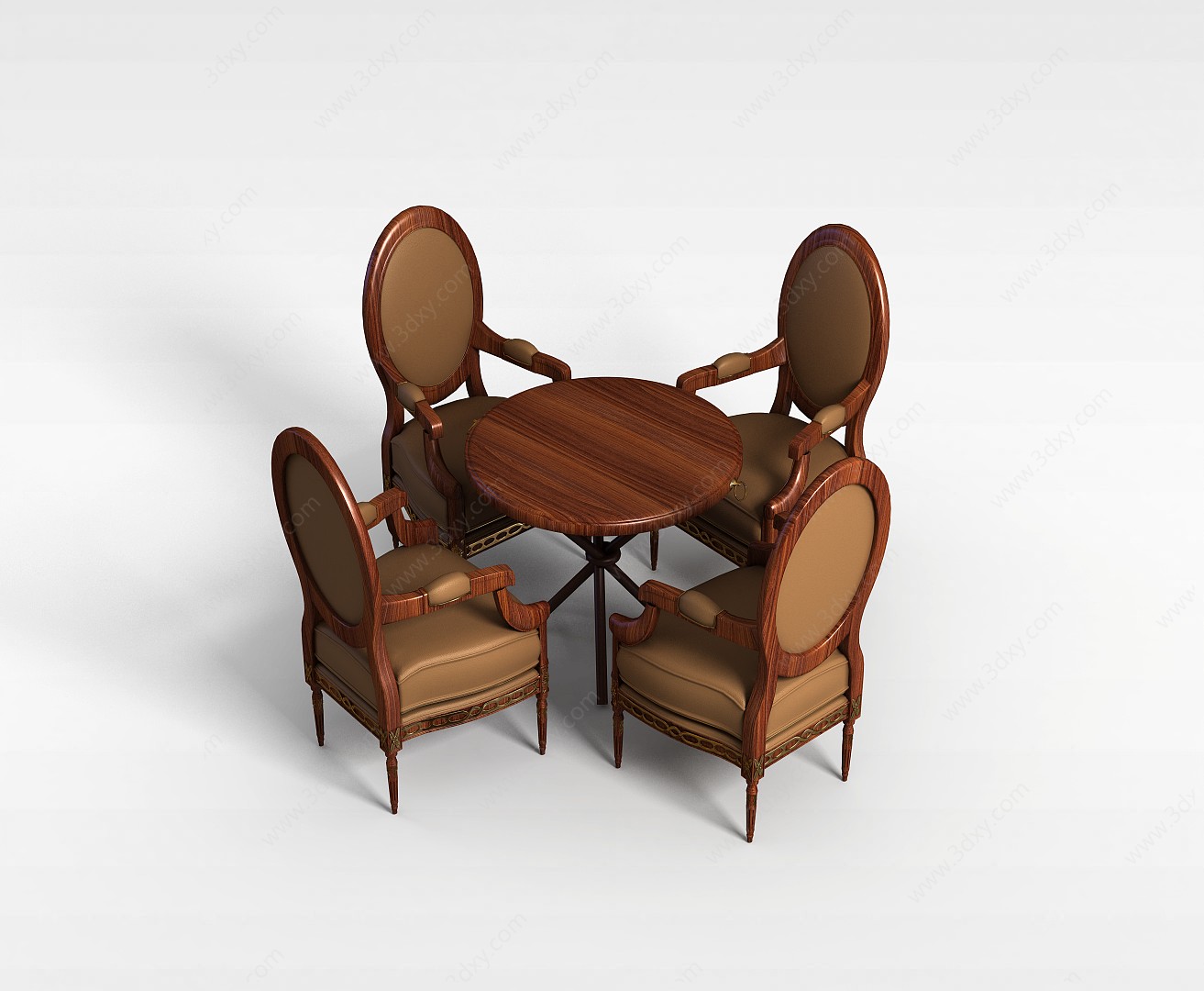 6人白木餐桌椅组合3D模型