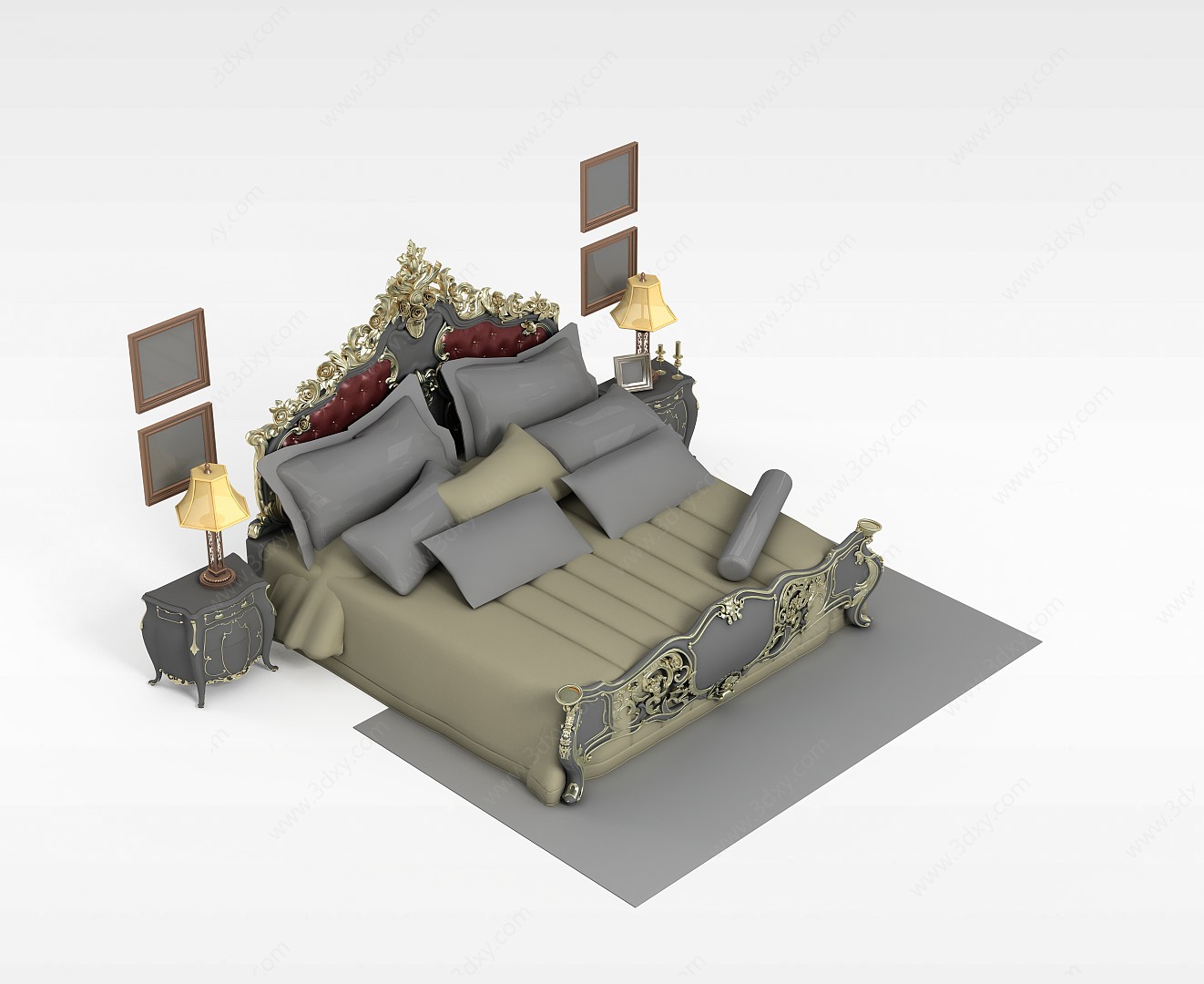 法式豪华双人床3D模型
