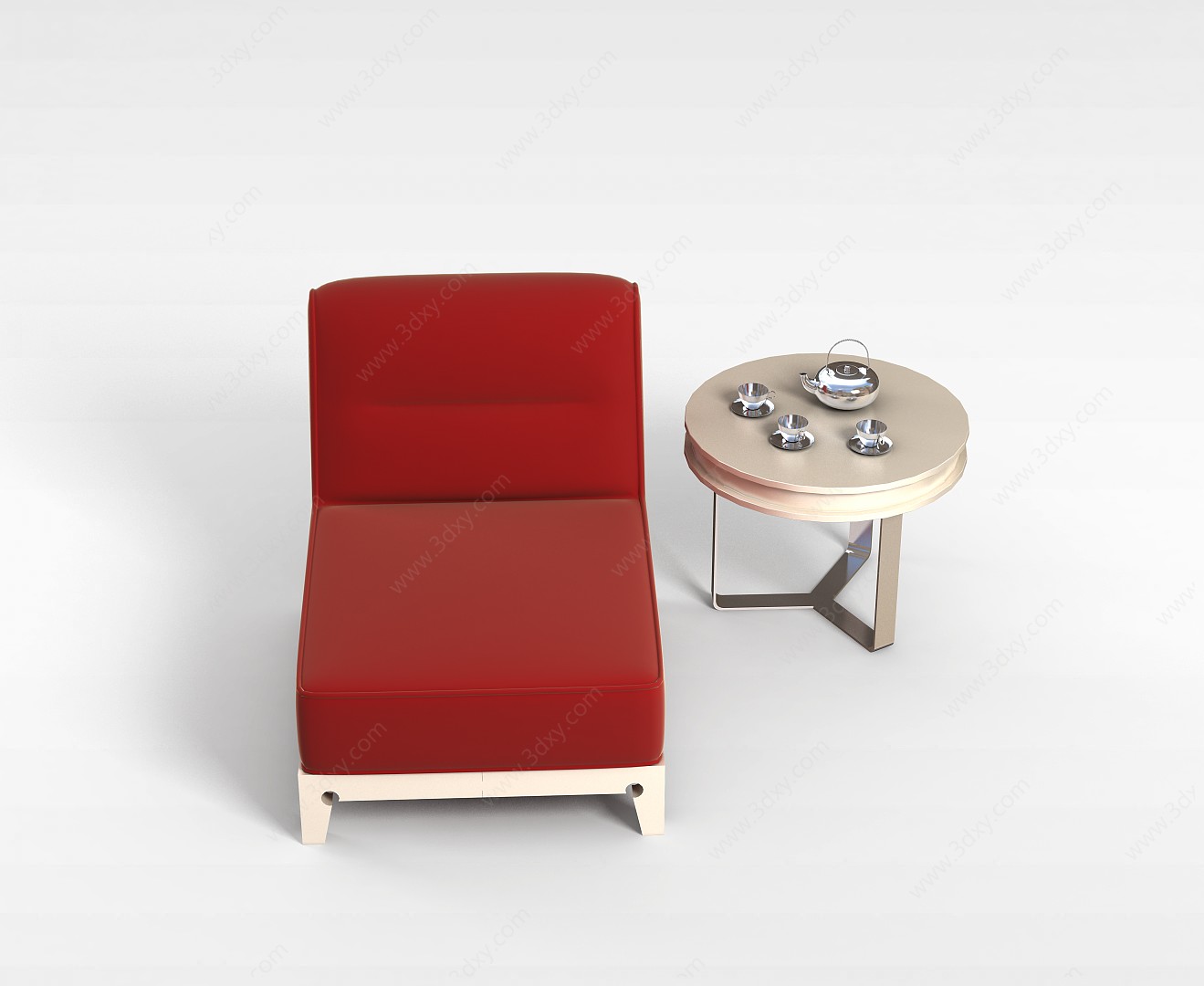 单人沙发茶几组合3D模型