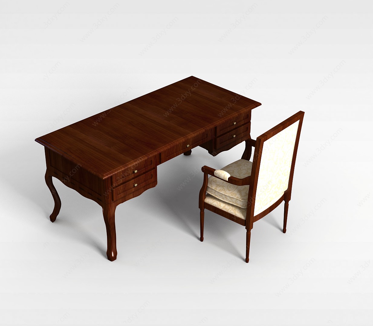 实木办公桌椅3D模型