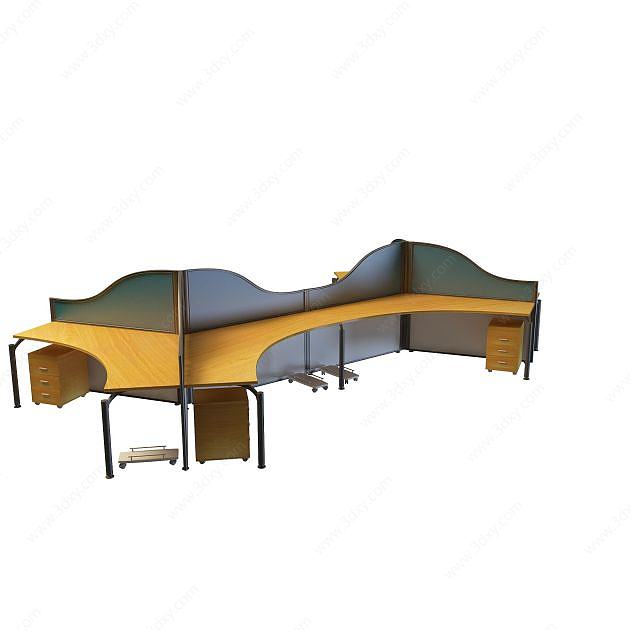 弧形办公桌3D模型