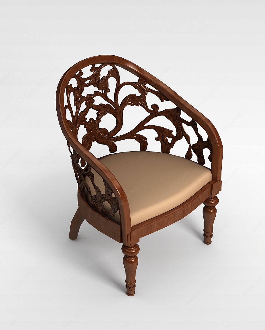 欧式实木扶手椅3D模型