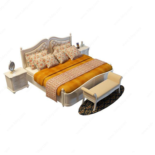 法式双人床3D模型