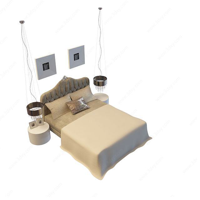 双吊灯现代双人床3D模型