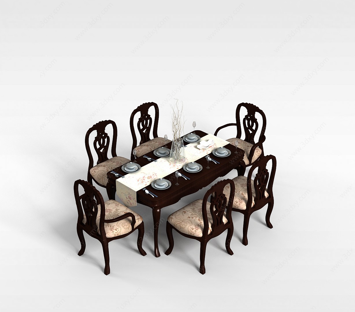 欧式古典餐桌椅3D模型