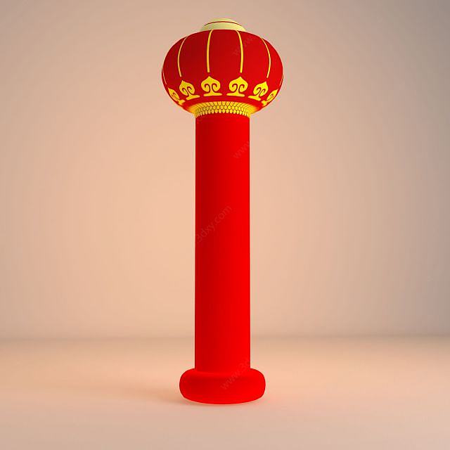 红色灯笼柱3D模型