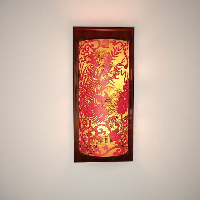 红色中式壁灯3D模型