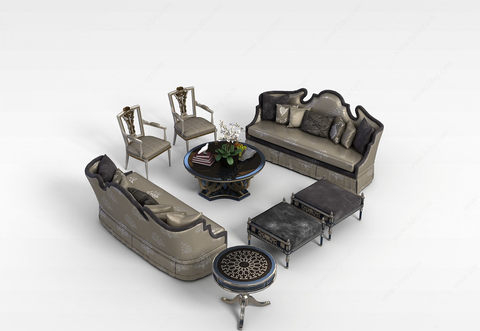  欧式别墅客厅沙发椅子3D模型