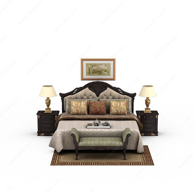 古典欧式风格双人床3D模型