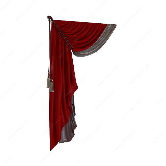 红色窗帘3D模型