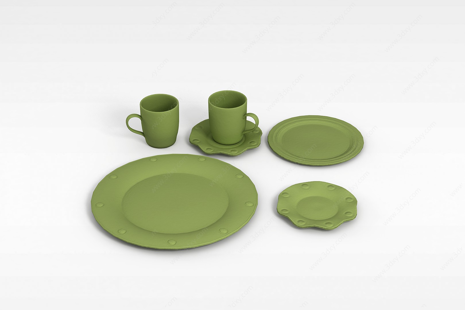 绿色餐具组合3D模型