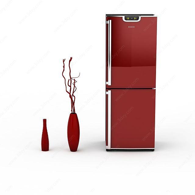 红色电冰箱3D模型
